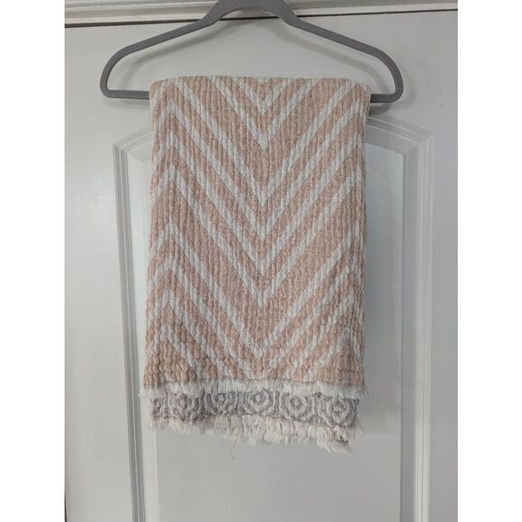 Piscatextil Throw Blanket cotton Chevron nude white gray neutral gauze - Picture 1 of 7